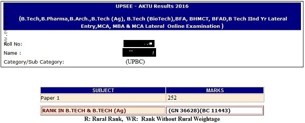 UPSEE Result Card